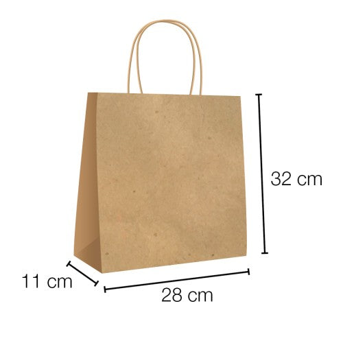 Bolsa papel kraft con asa rizada 28 x 11 x 32 cm