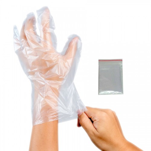 Guantes de polietileno plegados por par